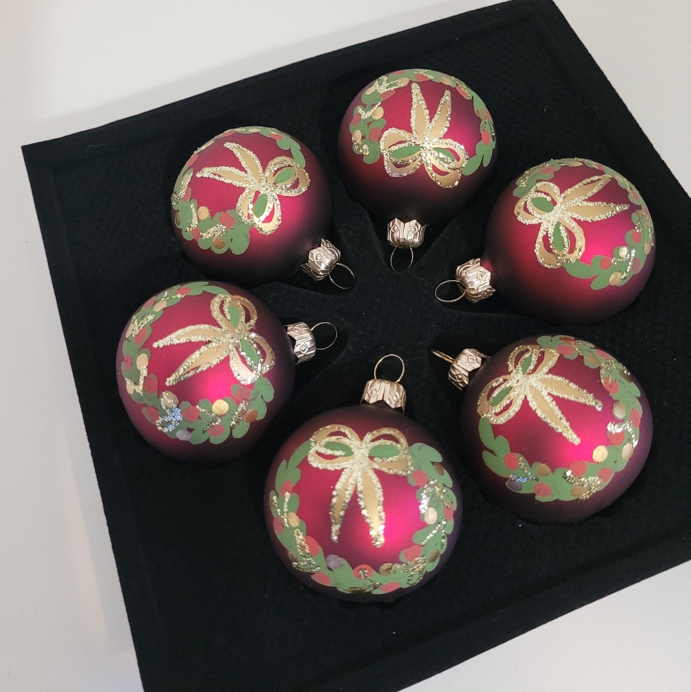 Vintage Handpainted Glass Ornaments Germany, set of 6